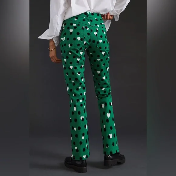 Anthropologie Maeve The Cigarette Slim Heart Printed Jeans Green Size 30 - Picture 3 of 8